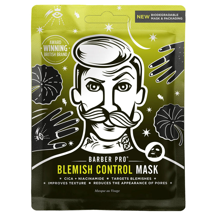 Barber Pro - Blemish Control Sheet Mask - 100% Biodegradable Mask and Packaging