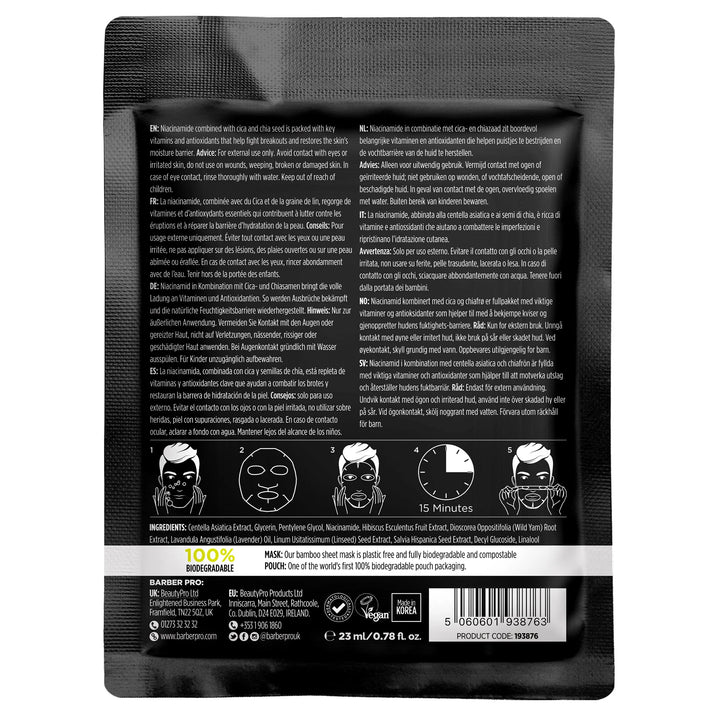 Barber Pro - Blemish Control Sheet Mask - 100% Biodegradable Mask and Packaging