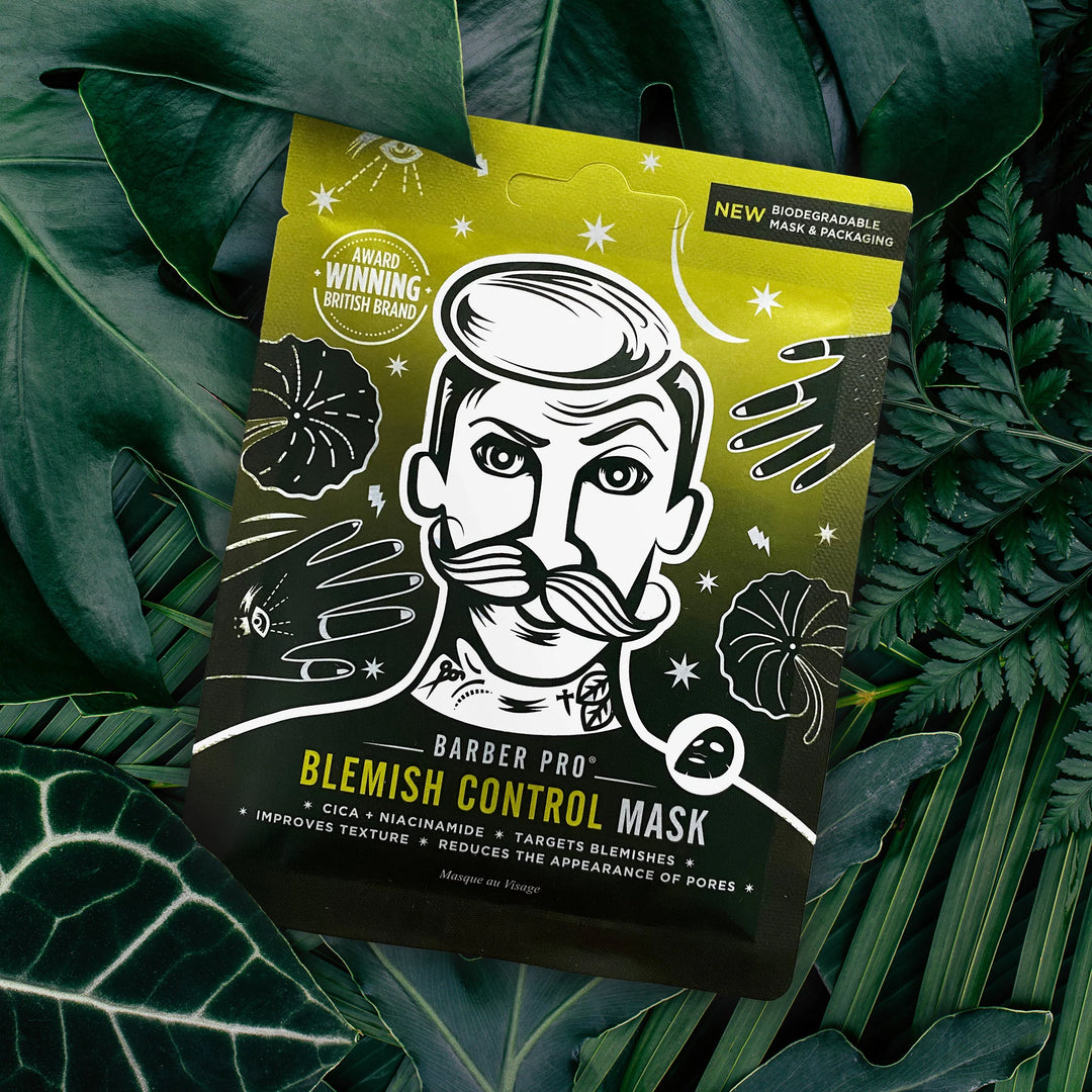 Barber Pro - Blemish Control Sheet Mask - 100% Biodegradable Mask and Packaging