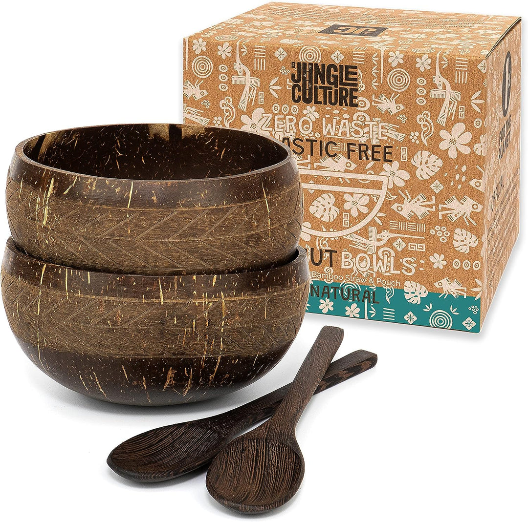 Jungle Culture - Natural Coconut Bowls, Set of 2, Geometric