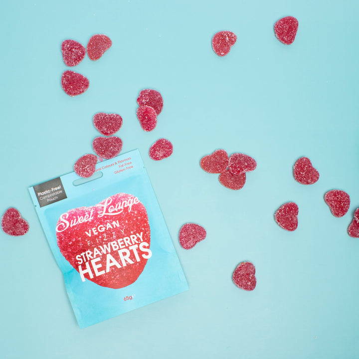 The Sweet Lounge - Vegan Fizzy Strawberry Hearts (Plastic-Free)