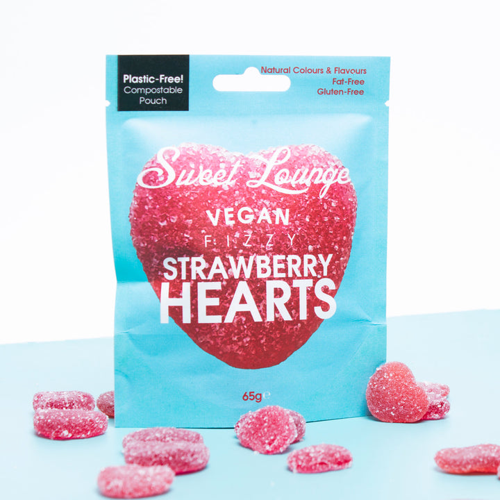 The Sweet Lounge - Vegan Fizzy Strawberry Hearts (Plastic-Free)