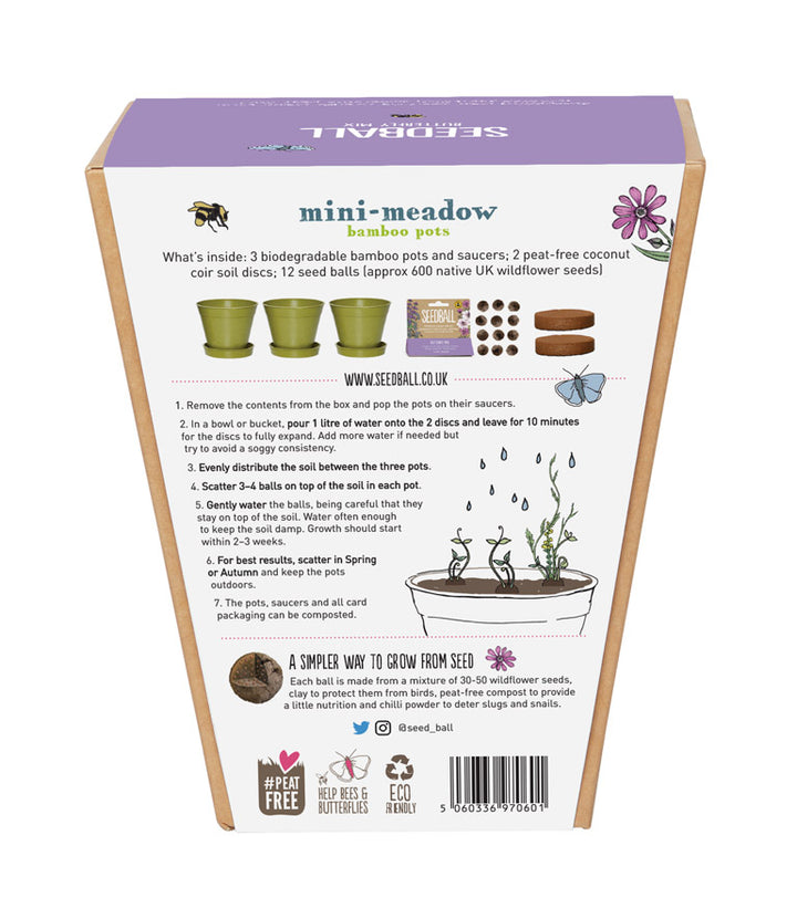 Seedball - Mini Meadow Bamboo Pots, Butterfly Mix