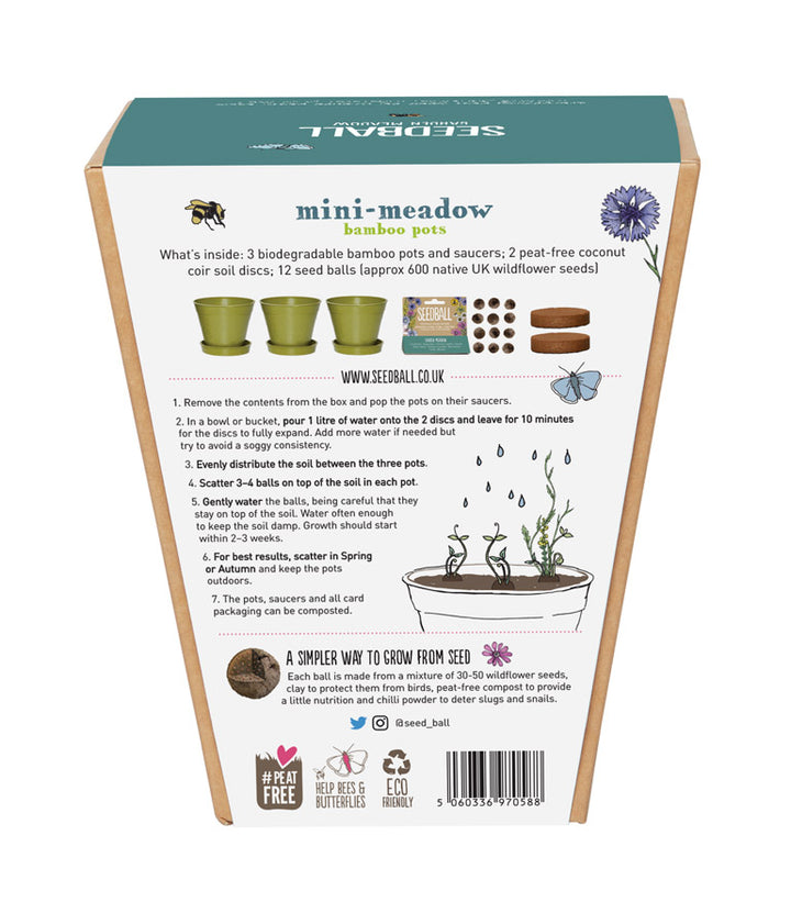 Seedball - Mini Meadow Bamboo Pot, Garden Meadow