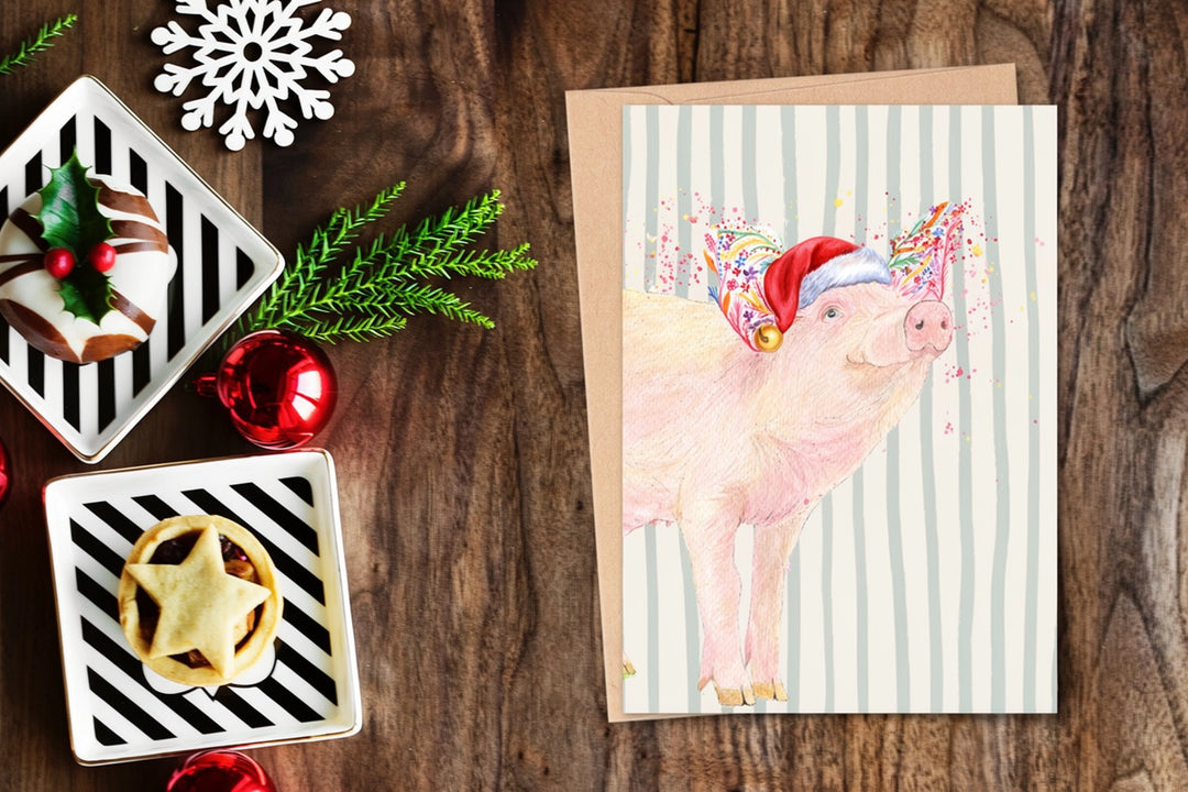 Jenn Winnett Eco Artist - Pig Christmas Card