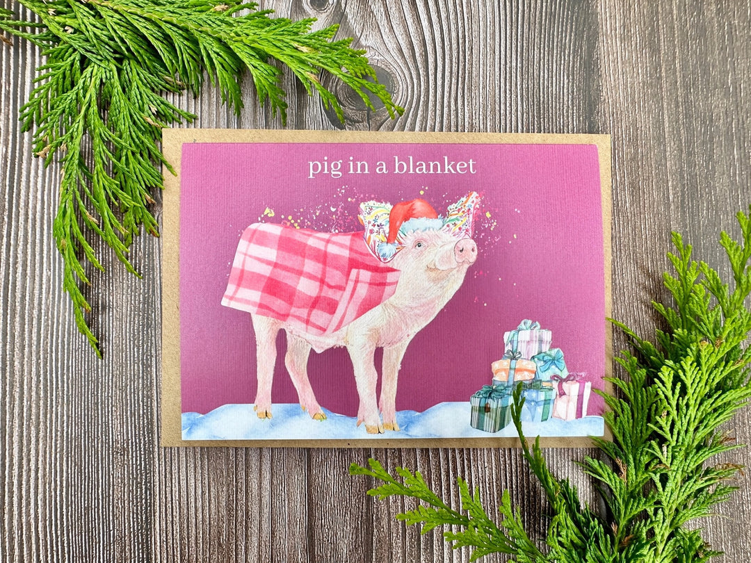 Jen Winnett Eco Artist - Pig in a Blanket Christmas Card