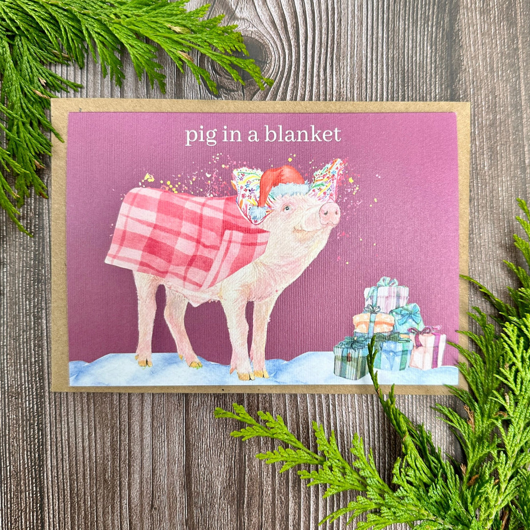 Jen Winnett Eco Artist - Pig in a Blanket Christmas Card