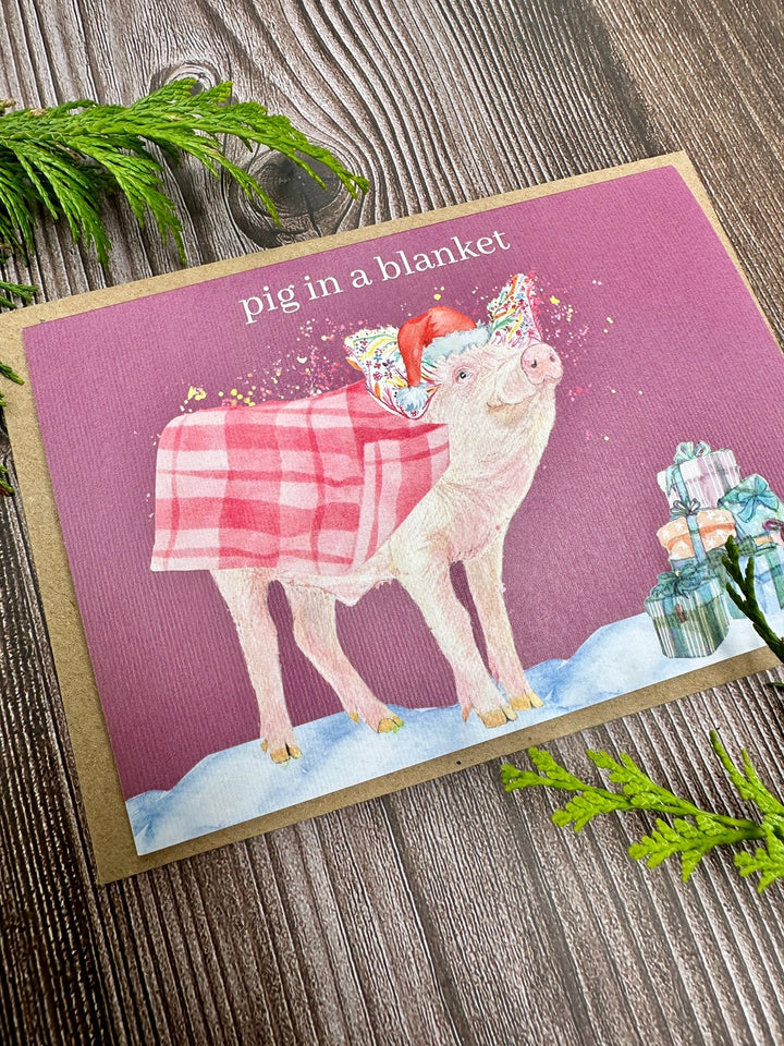 Jen Winnett Eco Artist - Pig in a Blanket Christmas Card