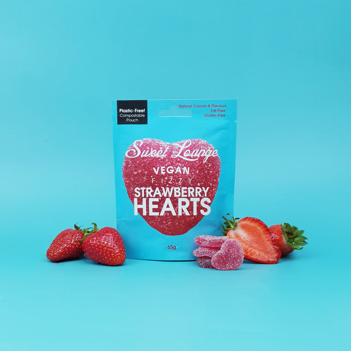 The Sweet Lounge - Vegan Fizzy Strawberry Hearts (Plastic-Free)
